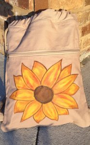Drawstring Backpack With Hand Painted Sunflower By GulfLifebyNichole