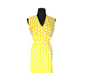 1950s-1960s Vintage Yellow/White Sleeveless Polka Dot Dress  By vintageworldrocks
