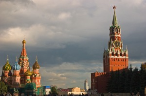 St. Basil and the Kremlin on Red Square in Moscow.