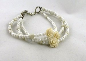 Shades of White- Rose Multi Strand Bracelet From KestrelCollection