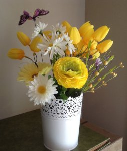Yellow Tulips And Daisies - Silk Flower Arrangement NauticoCreations